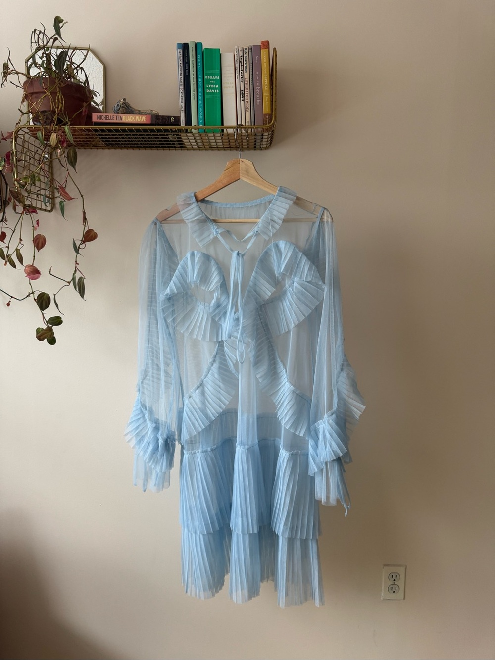 Ice Blue Sheer Pleated Ruffle Dress